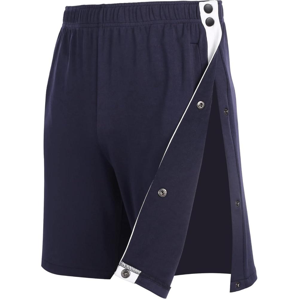 imageTear Away Shorts for Men Post Surgery Adaptive Clothing Wide Leg Snap Loose Fit ShortsNavy Blue