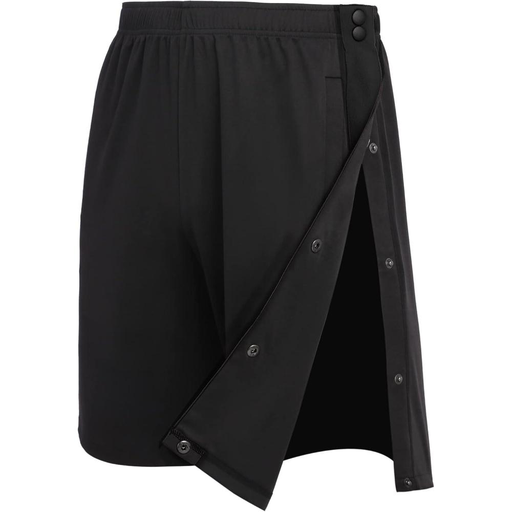 imageTear Away Shorts for Men Post Surgery Adaptive Clothing Wide Leg Snap Loose Fit ShortsPure Black