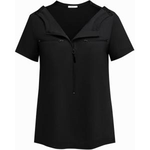 Deyeek Chemo Shirts for Port Access Women 2 Side Snap Short Sleeve Shoulder Surgery Rotator Cuff Dialysis Recovery Shirts(Black)