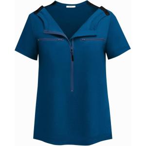 Deyeek Chemo Shirts for Port Access Women 2 Side Snap Short Sleeve Shoulder Surgery Rotator Cuff Dialysis Recovery Shirts(Dark Blue)