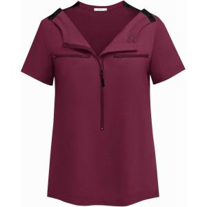 Deyeek Chemo Shirts for Port Access Women 2 Side Snap Short Sleeve Shoulder Surgery Rotator Cuff Dialysis Recovery Shirts(Dark Red)