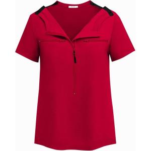 Deyeek Chemo Shirts for Port Access Women 2 Side Snap Short Sleeve Shoulder Surgery Rotator Cuff Dialysis Recovery Shirts(Deep Red)