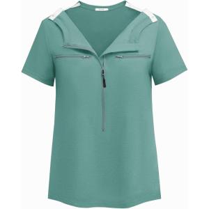 Deyeek Chemo Shirts for Port Access Women 2 Side Snap Short Sleeve Shoulder Surgery Rotator Cuff Dialysis Recovery Shirts(Green)