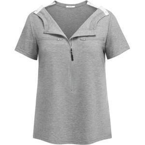 Deyeek Chemo Shirts for Port Access Women 2 Side Snap Short Sleeve Shoulder Surgery Rotator Cuff Dialysis Recovery Shirts(Grey)