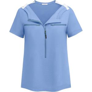 Deyeek Chemo Shirts for Port Access Women 2 Side Snap Short Sleeve Shoulder Surgery Rotator Cuff Dialysis Recovery Shirts(Light Blue)