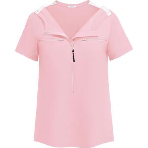 Deyeek Chemo Shirts for Port Access Women 2 Side Snap Short Sleeve Shoulder Surgery Rotator Cuff Dialysis Recovery Shirts(Pink)