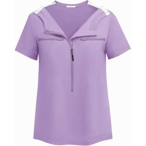 Deyeek Chemo Shirts for Port Access Women 2 Side Snap Short Sleeve Shoulder Surgery Rotator Cuff Dialysis Recovery Shirts(Purple)