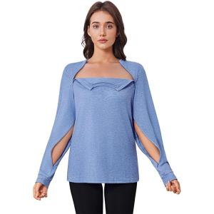 Deyeek Chemo Shirts for Port Access Women Long Sleeve Shoulder Post Surgery Shirt Dialysis Sweatshirts with Arm Zipper(Blue)
