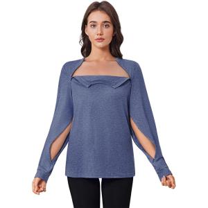 Deyeek Chemo Shirts for Port Access Women Long Sleeve Shoulder Post Surgery Shirt Dialysis Sweatshirts with Arm Zipper(Navy Blue)