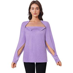 Deyeek Chemo Shirts for Port Access Women Long Sleeve Shoulder Post Surgery Shirt Dialysis Sweatshirts with Arm Zipper(Purple)