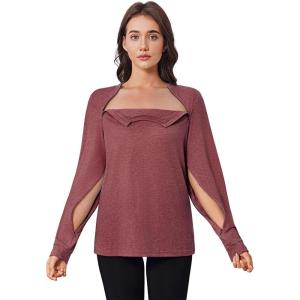 Deyeek Chemo Shirts for Port Access Women Long Sleeve Shoulder Post Surgery Shirt Dialysis Sweatshirts with Arm Zipper(Red)