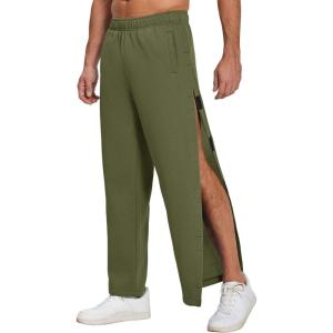 Deyeek Mens Fleece Tear Away Pants Loose Fit Post Knee Replacement Surgery Pants Breakaway Sweatpants Side Snap with Pockets(Army Green)