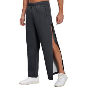Deyeek Mens Fleece Tear Away Pants Loose Fit Post Knee Replacement Surgery Pants Breakaway Sweatpants Side Snap with Pockets(Grey)