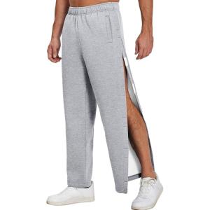 Deyeek Mens Fleece Tear Away Pants Loose Fit Post Knee Replacement Surgery Pants Breakaway Sweatpants Side Snap with Pockets(Light Grey)