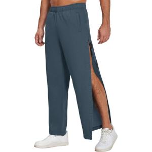 Deyeek Mens Fleece Tear Away Pants Loose Fit Post Knee Replacement Surgery Pants Breakaway Sweatpants Side Snap with Pockets(Royal Navy)