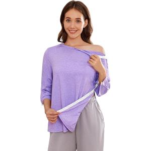 Deyeek Post Shoulder Surgery Shirts for Women Tear Away 3/4 Tops After Rotator Cuff Shirts Chemo Port Adaptive Clothing(Purple)