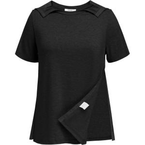Deyeek Post Shoulder Surgery Shirts for Women Tear Away Side Snap Chemo Port Shirts Short Sleeve Adaptive Clothing(Black)