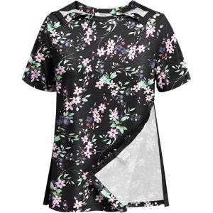 Deyeek Post Shoulder Surgery Shirts for Women Tear Away Side Snap Chemo Port Shirts Short Sleeve Adaptive Clothing(Black Print)