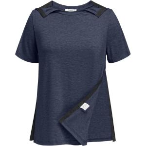 Deyeek Post Shoulder Surgery Shirts for Women Tear Away Side Snap Chemo Port Shirts Short Sleeve Adaptive Clothing(Blue Purple)