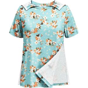Deyeek Post Shoulder Surgery Shirts for Women Tear Away Side Snap Chemo Port Shirts Short Sleeve Adaptive Clothing(Green Print)