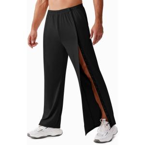 Deyeek Tear Away Pants for Men Open Bottom Side Snap On Sweatpants Baggy Post Knee Hip Leg Surgery Recovery Pant with Pockets(Black)
