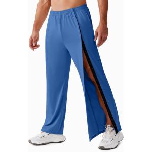 Deyeek Tear Away Pants for Men Open Bottom Side Snap On Sweatpants Baggy Post Knee Hip Leg Surgery Recovery Pant with Pockets(Navy)