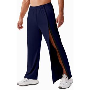 Deyeek Tear Away Pants for Men Open Bottom Side Snap On Sweatpants Baggy Post Knee Hip Leg Surgery Recovery Pant with Pockets(Navy Blue)