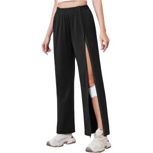 Deyeek Tear Away Pants for Women Side Slit Snap Sweatpants Loose Fit Post Surgery Casual Adaptive Clothing with Pockets(Black)
