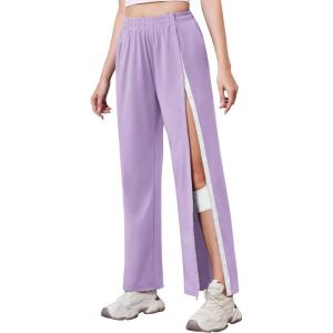Deyeek Tear Away Pants for Women Side Slit Snap Sweatpants Loose Fit Post Surgery Casual Adaptive Clothing with Pockets(Lavender)