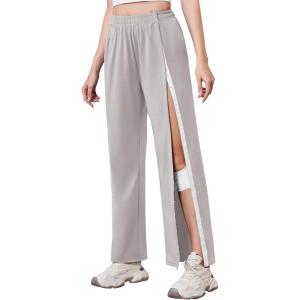 Deyeek Tear Away Pants for Women Side Slit Snap Sweatpants Loose Fit Post Surgery Casual Adaptive Clothing with Pockets(Light Gray)