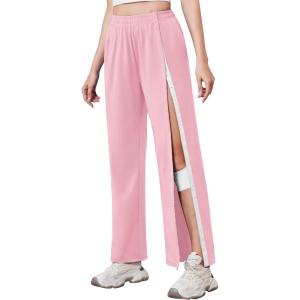 Deyeek Tear Away Pants for Women Side Slit Snap Sweatpants Loose Fit Post Surgery Casual Adaptive Clothing with Pockets(Misty Rose)