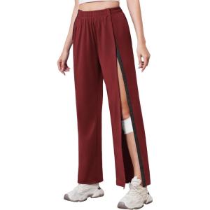Deyeek Tear Away Pants for Women Side Slit Snap Sweatpants Loose Fit Post Surgery Casual Adaptive Clothing with Pockets(Wine Red)