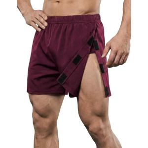 Deyeek Unisex Tear Away Shorts 3-inch Knee Hip Replacement Kit After Surgery Post Surgery Cotton Shorts Without Pocket(Wine Red)