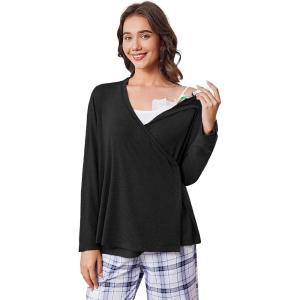 Deyeek Women’s Post Shoulder Surgery Shirts Long Sleeve V-Neck Wrap Chemo Blouse Easy Access Adaptive Snap On Dialysis Shirts(Black)