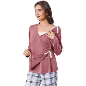 Deyeek Women’s Post Shoulder Surgery Shirts Long Sleeve V-Neck Wrap Chemo Blouse Easy Access Adaptive Snap On Dialysis Shirts(Coral Red)