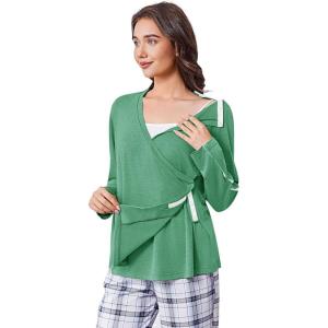 Deyeek Women’s Post Shoulder Surgery Shirts Long Sleeve V-Neck Wrap Chemo Blouse Easy Access Adaptive Snap On Dialysis Shirts(Green)