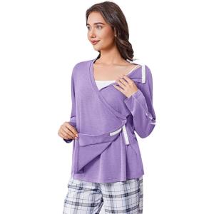 Deyeek Women’s Post Shoulder Surgery Shirts Long Sleeve V-Neck Wrap Chemo Blouse Easy Access Adaptive Snap On Dialysis Shirts(Lilac Purple)