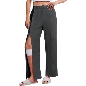 Deyeek Women’s Tear Away Pants with Pockets Easy Access Adaptive Pants Post Hip Knee Leg Surgery Breakaway Lounge Sweatpants(Dark Grey)