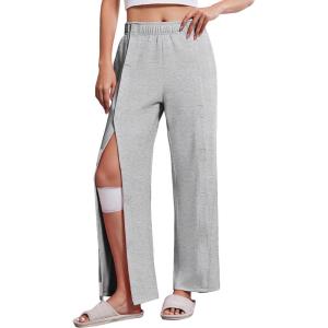 Deyeek Women’s Tear Away Pants with Pockets Easy Access Adaptive Pants Post Hip Knee Leg Surgery Breakaway Lounge Sweatpants(Grey)