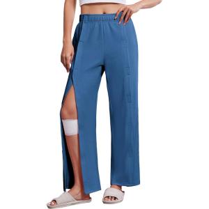 Deyeek Women’s Tear Away Pants with Pockets Easy Access Adaptive Pants Post Hip Knee Leg Surgery Breakaway Lounge Sweatpants(Heather Blue)