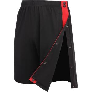 Tear Away Shorts for Men Post Surgery Adaptive Clothing Wide Leg Snap Loose Fit Shorts(Black+red)