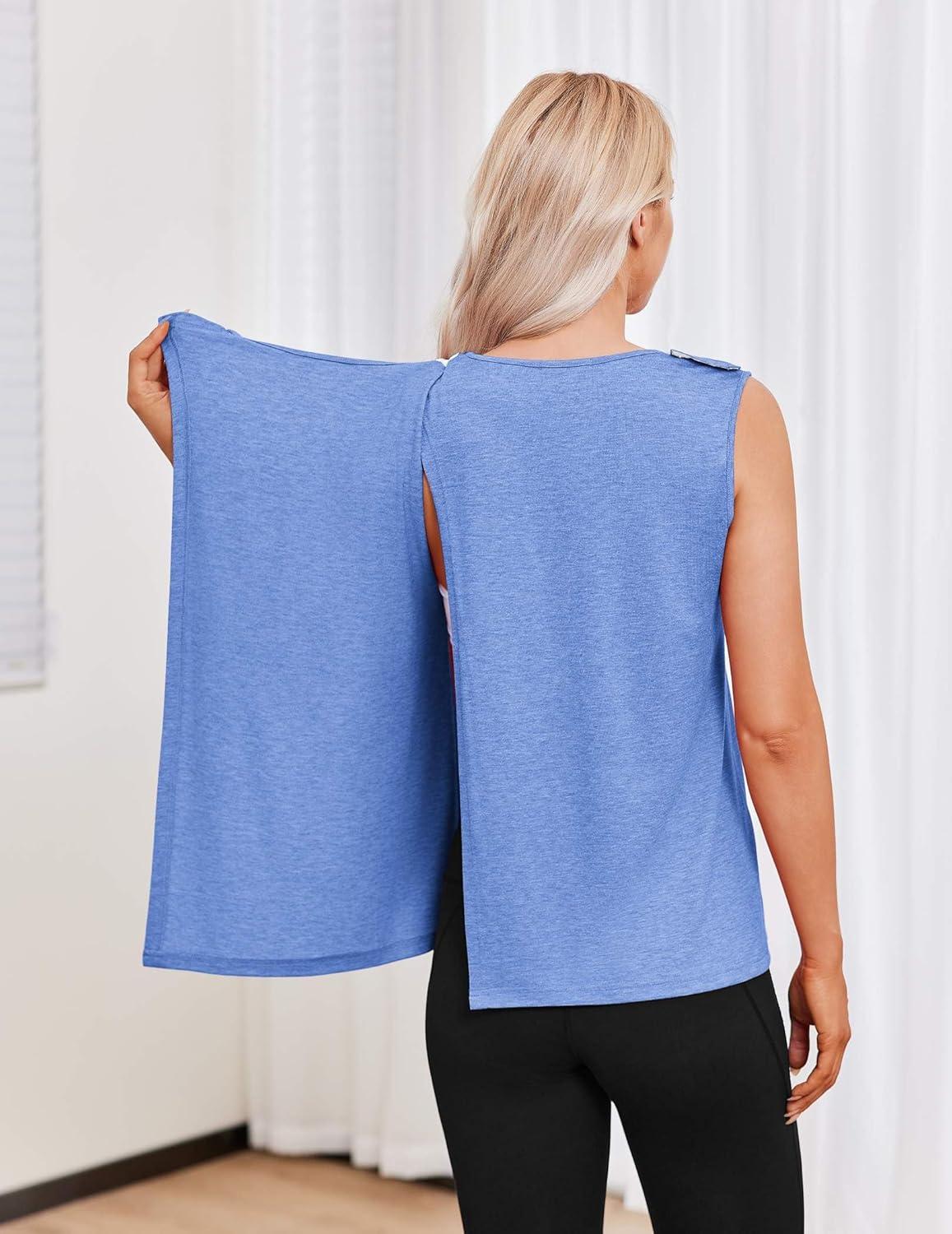 imageDeyeek Post Surgery Shirts for Women Shoulder Snap Tear Away Open Back Hospital Tank Tops Sleeveless Adaptive Clothing