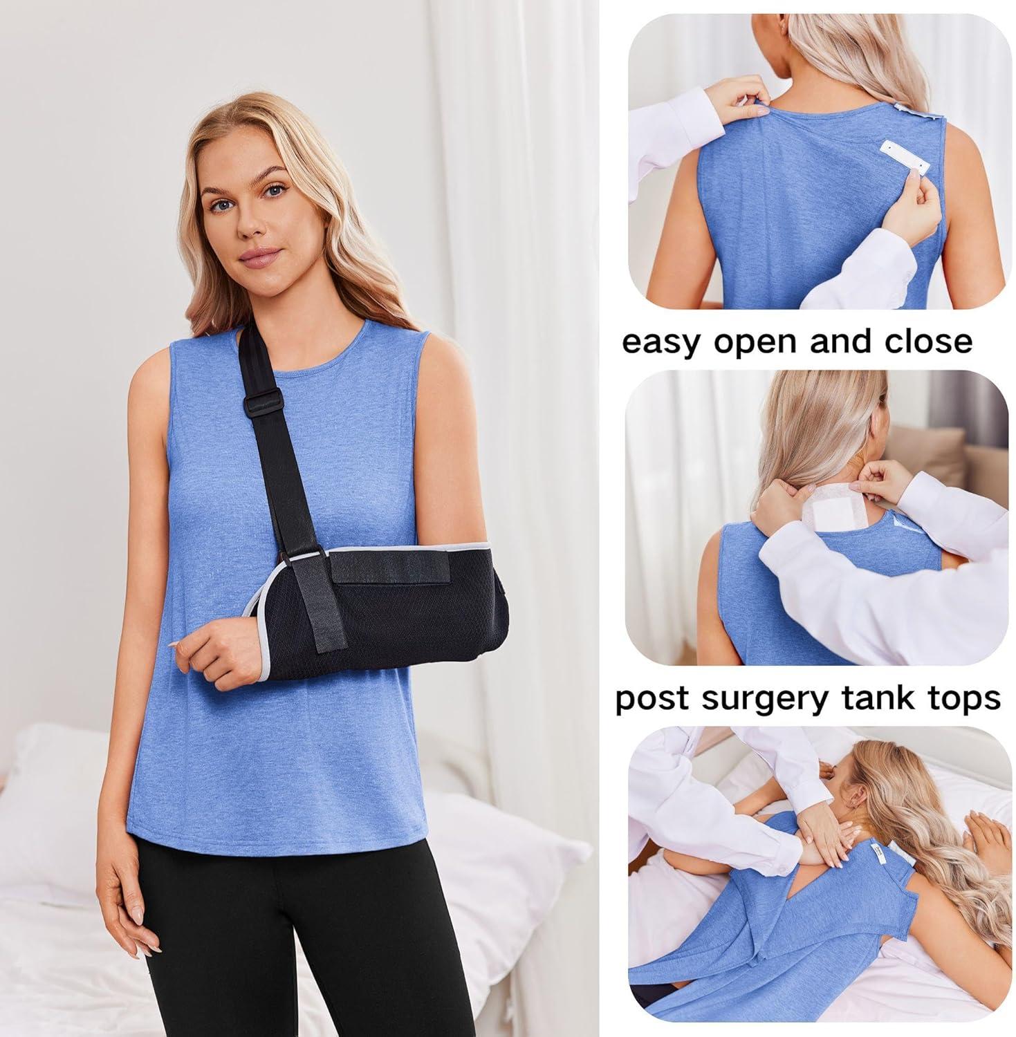 imageDeyeek Post Surgery Shirts for Women Shoulder Snap Tear Away Open Back Hospital Tank Tops Sleeveless Adaptive Clothing
