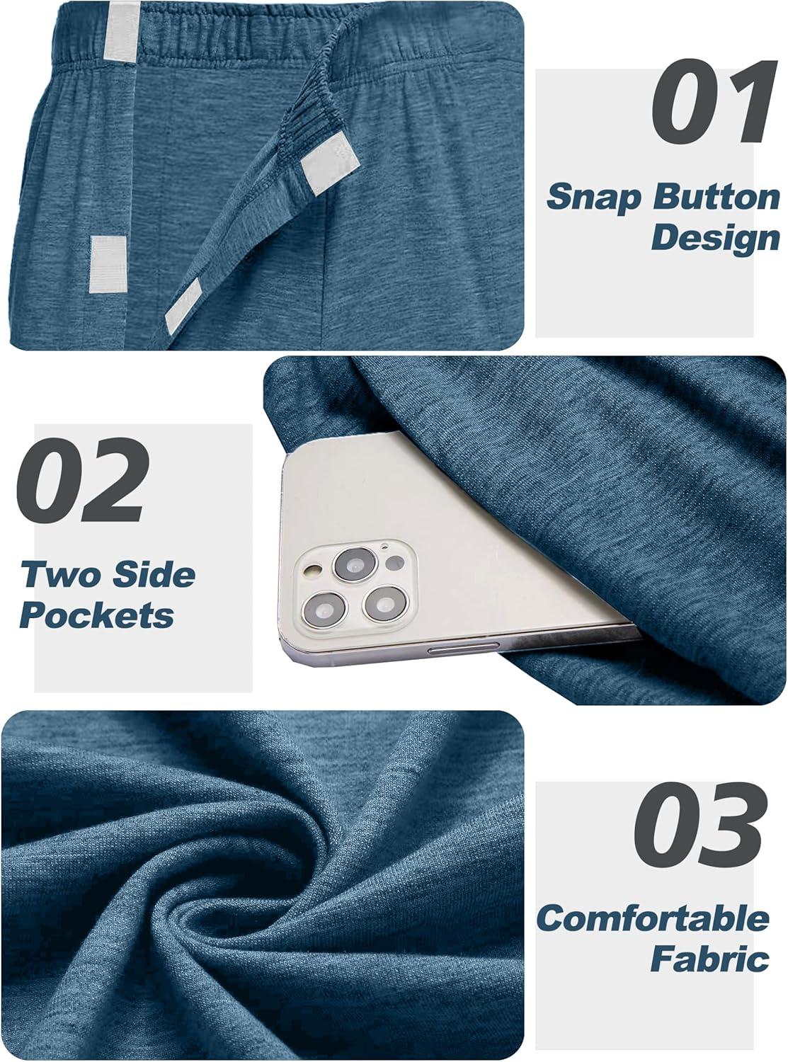imageDeyeek Tear Away Pants for Men 2 Side Snap Full Open Bottom Athletic Sweatpants Soft Post Surgery Pants with Pockets 2XL Sea Blue
