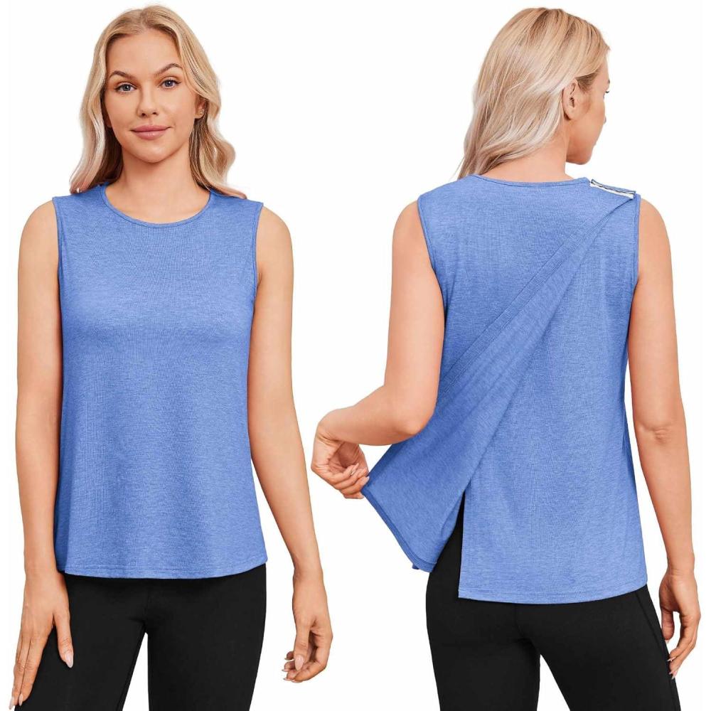 imageDeyeek Post Surgery Shirts for Women Shoulder Snap Tear Away Open Back Hospital Tank Tops Sleeveless Adaptive Clothing