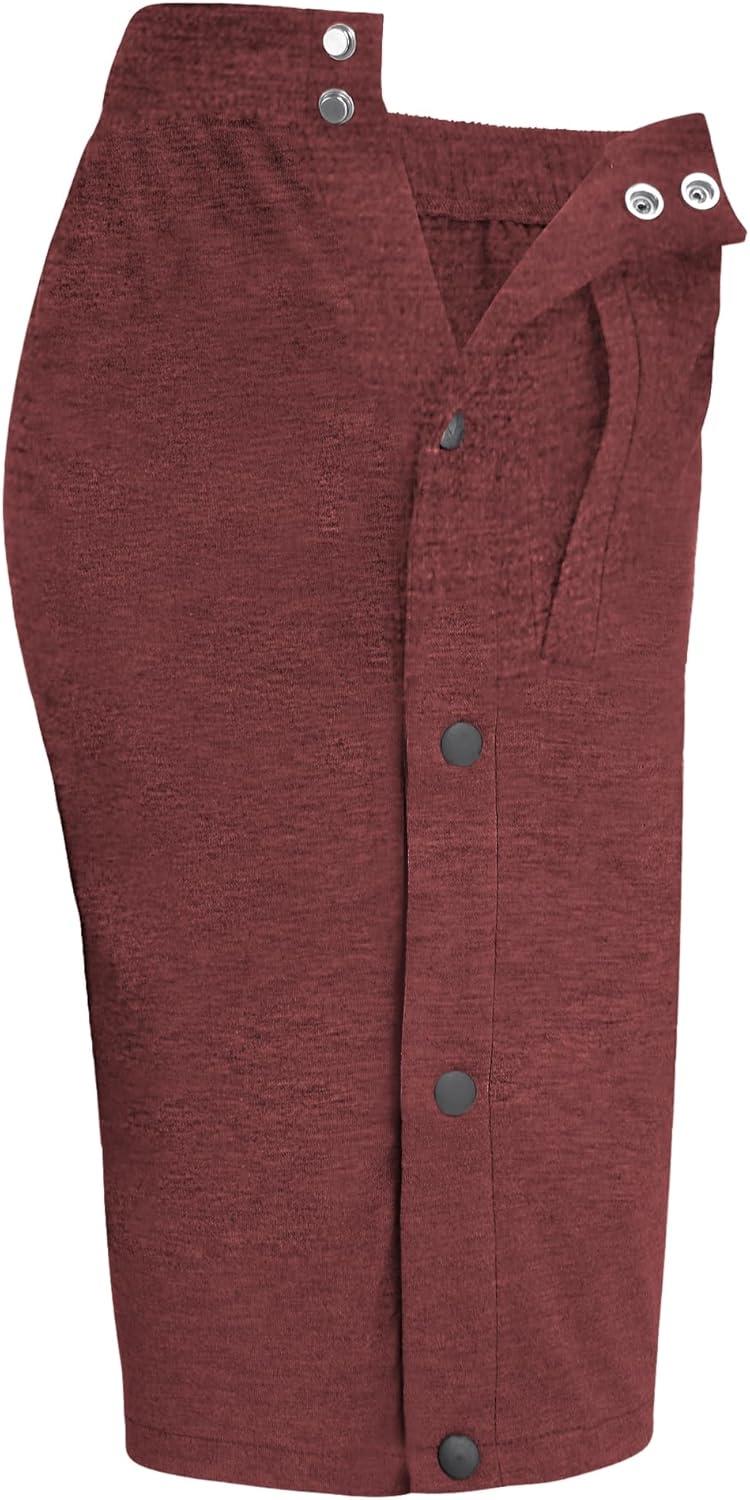 imageDeyeek Mens Tear Away Shorts Post Surgery Recovery Side Snap Shorts Color Block Cotton Break Away Pants with PocketsBurgundy