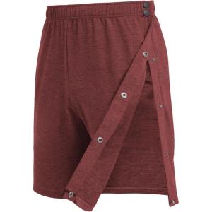 Deyeek Mens Tear Away Shorts Post Surgery Recovery Side Snap Shorts Color Block Cotton Break Away Pants with Pockets(Burgundy)