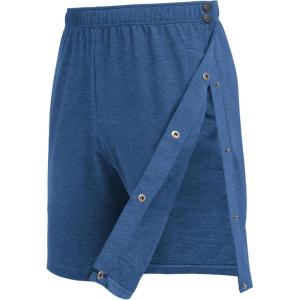 Deyeek Mens Tear Away Shorts Post Surgery Recovery Side Snap Shorts Color Block Cotton Break Away Pants with Pockets(Heather Blue)