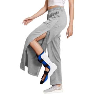 Deyeek Tear Away Pants for Women Easy Access Post Hip Knee Leg Feet Surgery Adaptive Breakaway Lounge Sweatpants with Pockets(Light Grey)