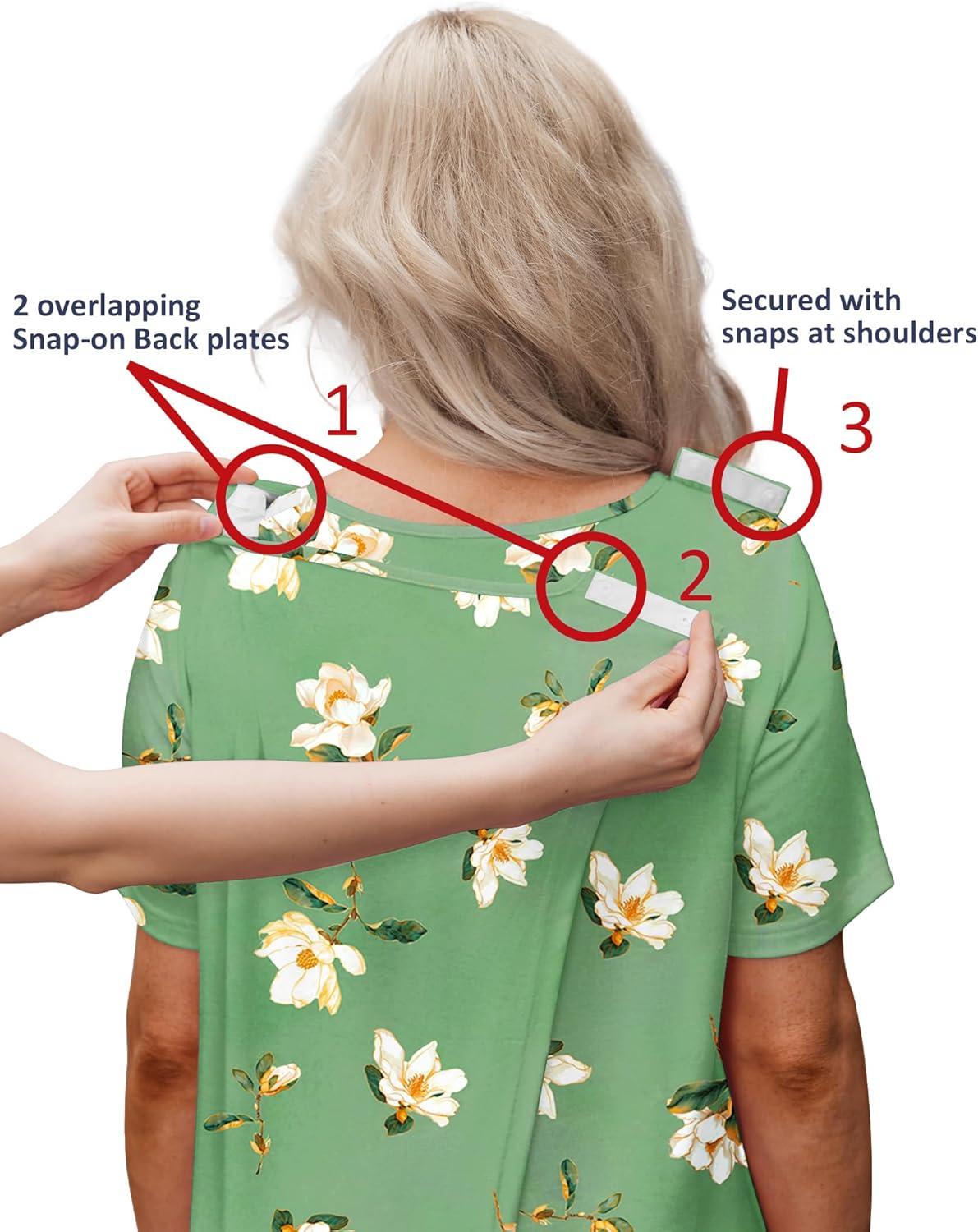 imageDeyeek Hospital Gowns for Women Tear Away Snap Open Back Dress Post Shoulder Surgery Dresses Soft Adaptive Clothing NightgownGreen Flower Print